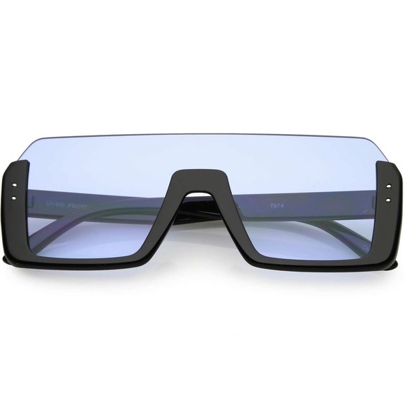 Oversized Shield Sunglasses Flat Top Fashion UV400 Protection Blue Lens Luxury‎ - Picture 1 of 4